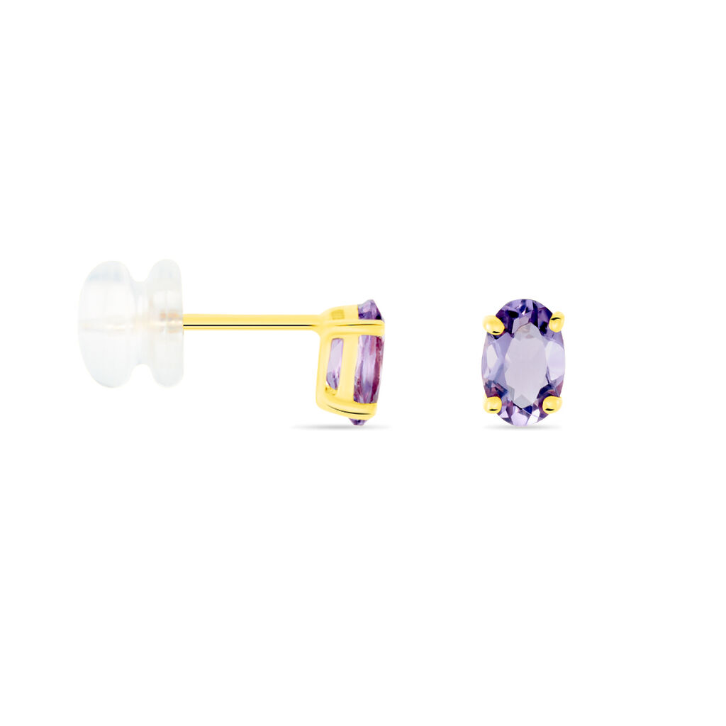 Boucles D'oreilles Puces Elea Serti Griffe Or Jaune Amethyste - Clous d'oreilles Femme | Histoire d’Or
