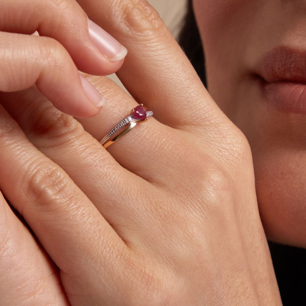 Bague Skylar Or Bicolore Rubis Diamant - Bagues solitaires Femme | Histoire d’Or
