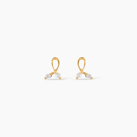 Boucles D'oreilles Puces Alvina Ruban Or Jaune Oxyde De Zirconium - Clous d'oreilles Femme | Histoire d&rsquo;Or