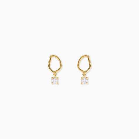 Boucles D'Oreilles Puces Fortuna Argent Dor&eacute; A L'Or 750/1000 Oxyde De Zirconium - Boucles d'oreilles fantaisie Femme | Histoire d&rsquo;Or