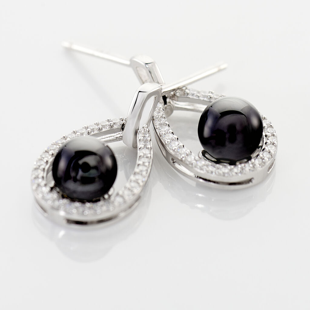 Boucles D'oreilles Pendantes Nerea Argent Blanc Céramique Et Oxyde - Boucles d'oreilles pendantes Femme | Histoire d’Or