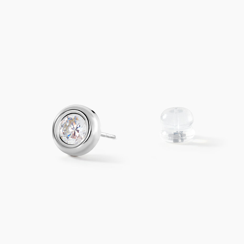 Boucles D'oreilles Puces Eden Serti Pneu Or Blanc Oxyde De Zirconium - Clous d'oreilles Femme | Histoire d’Or