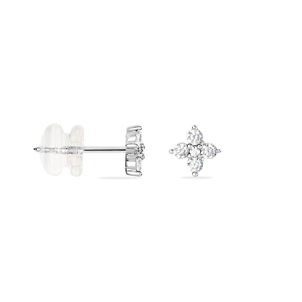 Boucles D'oreilles Puces Winter Flower Or Blanc Oxyde De Zirconium - Clous d'oreilles Femme | Histoire d’Or