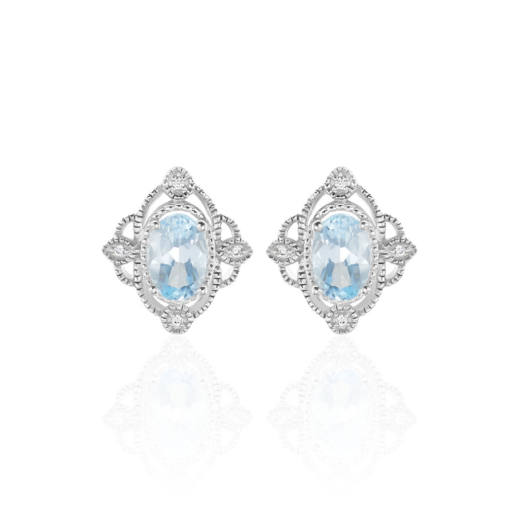 Boucles D'oreilles Puces Amance Or Blanc Topaze Et Oxyde De Zirconium - Clous d'oreilles Femme | Histoire d’Or