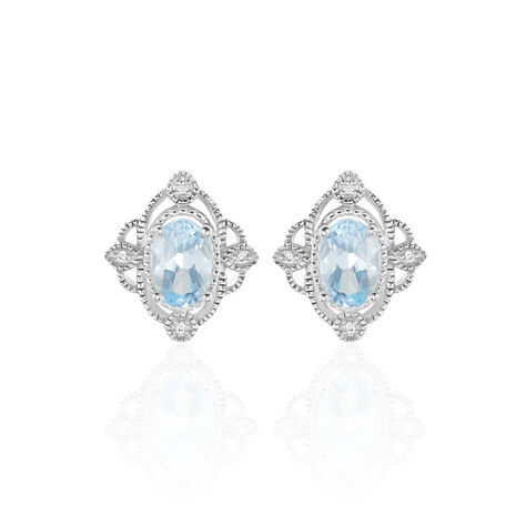 Boucles D'oreilles Puces Amance Or Blanc Topaze Et Oxyde De Zirconium - Clous d'oreilles Femme | Histoire d’Or