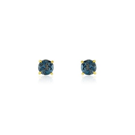 Boucles D'oreilles Puces Elea Or Jaune Topaze Bleu London - Clous d'oreilles Femme | Histoire d’Or