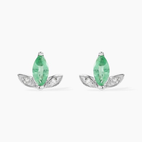 Boucles D'oreilles Puces Or Blanc Febe Emeraude Diamant - Clous d'oreilles Femme | Histoire d’Or