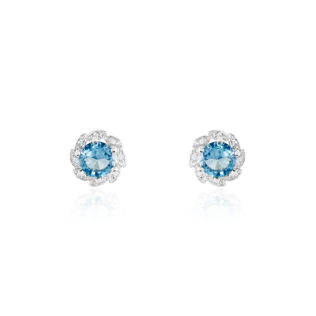 Boucles D'oreilles Puces Argent Blanc Clover Verre Oxydes De Zirconium - Boucles d'oreilles fantaisie Femme | Histoire d’Or