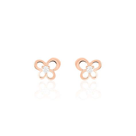 Boucles D'oreilles Puces Eleanor Fleur Or Rose Oxyde De Zirconium - Clous d'oreilles Femme | Histoire d’Or