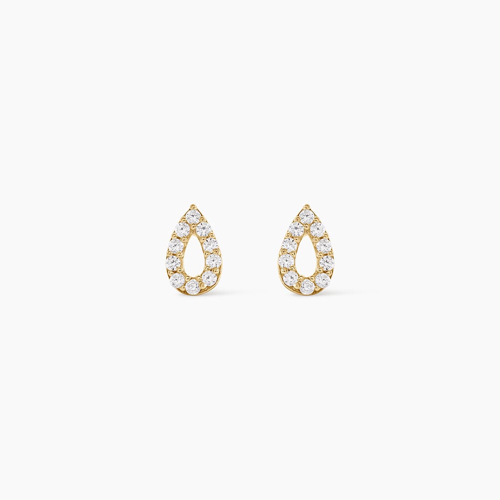 Boucles D'Oreilles Puces Elona Argent Dor&eacute; A L'Or 750/1000 Oxyde De Zirconium - Boucles d'oreilles fantaisie Enfant | Histoire d&rsquo;Or
