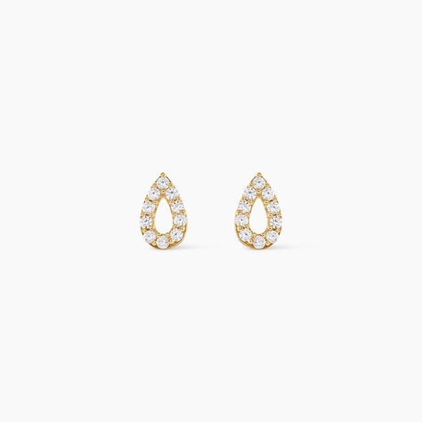 Boucles D'Oreilles Puces Elona Argent Dor&eacute; A L'Or 750/1000 Oxyde De Zirconium - Boucles d'oreilles fantaisie Enfant | Histoire d&rsquo;Or