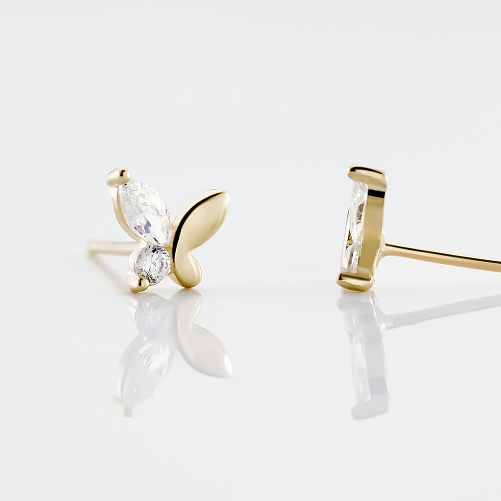 Boucles D'oreilles Puces Evaelle Papillon Or Jaune Oxyde De Zirconium - Clous d'oreilles Femme | Histoire d’Or