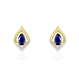 Boucles D'oreilles Puces Or Jaune Serguei Saphir Et Diamants - Clous d'oreilles Femme | Histoire d’Or