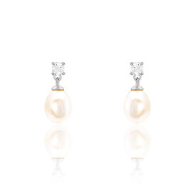 Boucles D'oreilles Pendantes Dolores Argent  Perle De Culture Et Oxyde - Boucles d'oreilles fantaisie Femme | Histoire d’Or