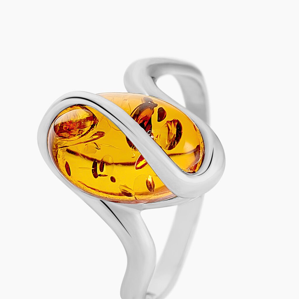 Bague Argent Blanc Leeloo Ambre - Bagues solitaires Femme | Histoire d&rsquo;Or