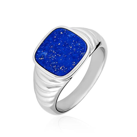 Chevalière Argent Blanc Calisto Lapis Lazuli - Bagues solitaires Homme | Histoire d’Or