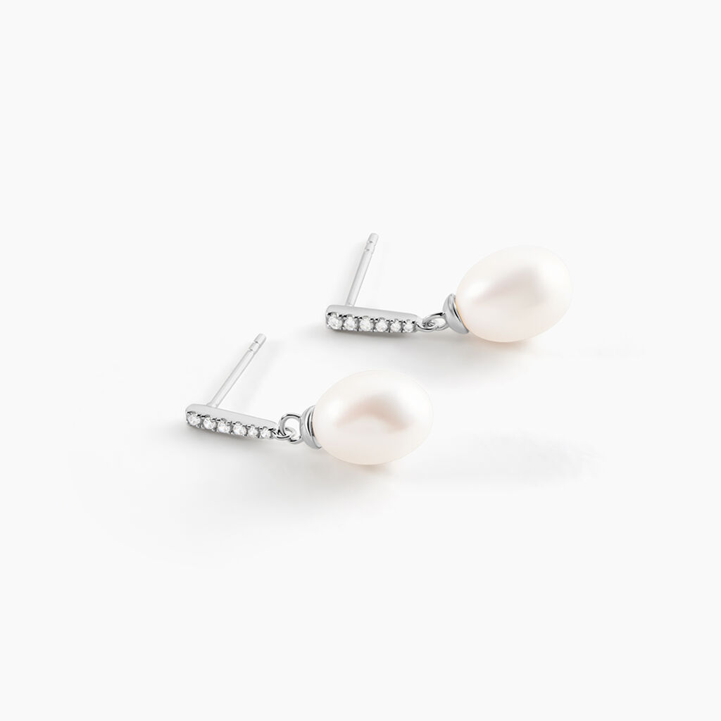 Boucles D'oreilles Pendantes Coria Argent  Perle De Culture Et Oxyde - Boucles d'oreilles fantaisie Femme | Histoire d&rsquo;Or