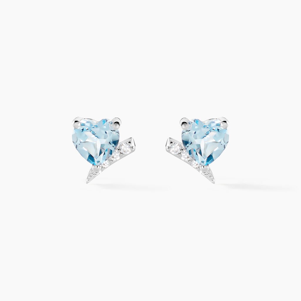 Boucles D'oreilles Puces Eva Or Blanc Topaze Et Oxyde De Zirconium - Clous d'oreilles Femme | Histoire d’Or