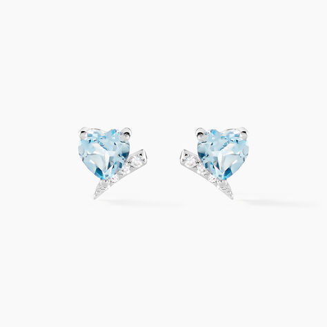 Boucles D'oreilles Puces Eva Or Blanc Topaze Et Oxyde De Zirconium - Clous d'oreilles Femme | Histoire d’Or
