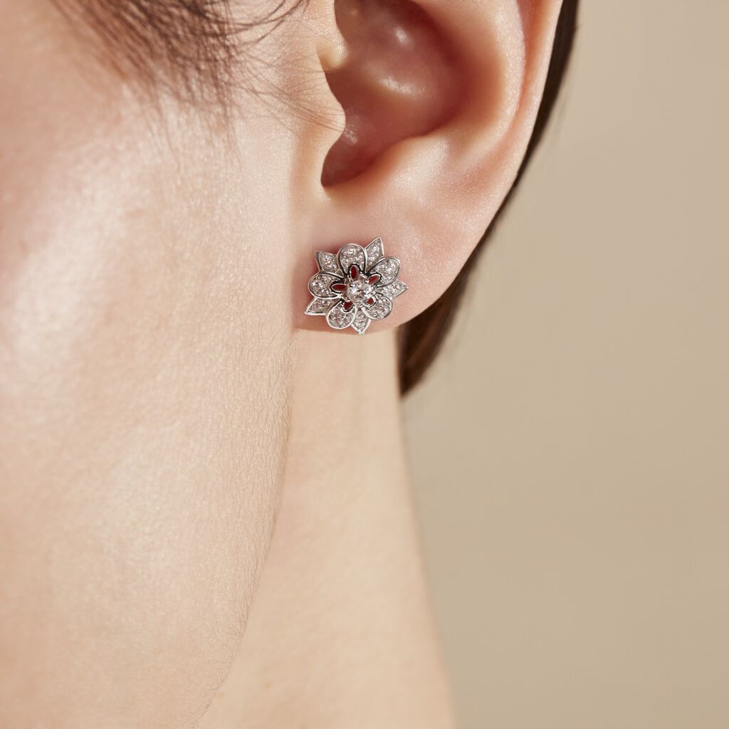 Boucles D'oreilles Puces Iona Argent Blanc Oxyde De Zirconium - Boucles d'oreilles fantaisie Femme | Histoire d’Or