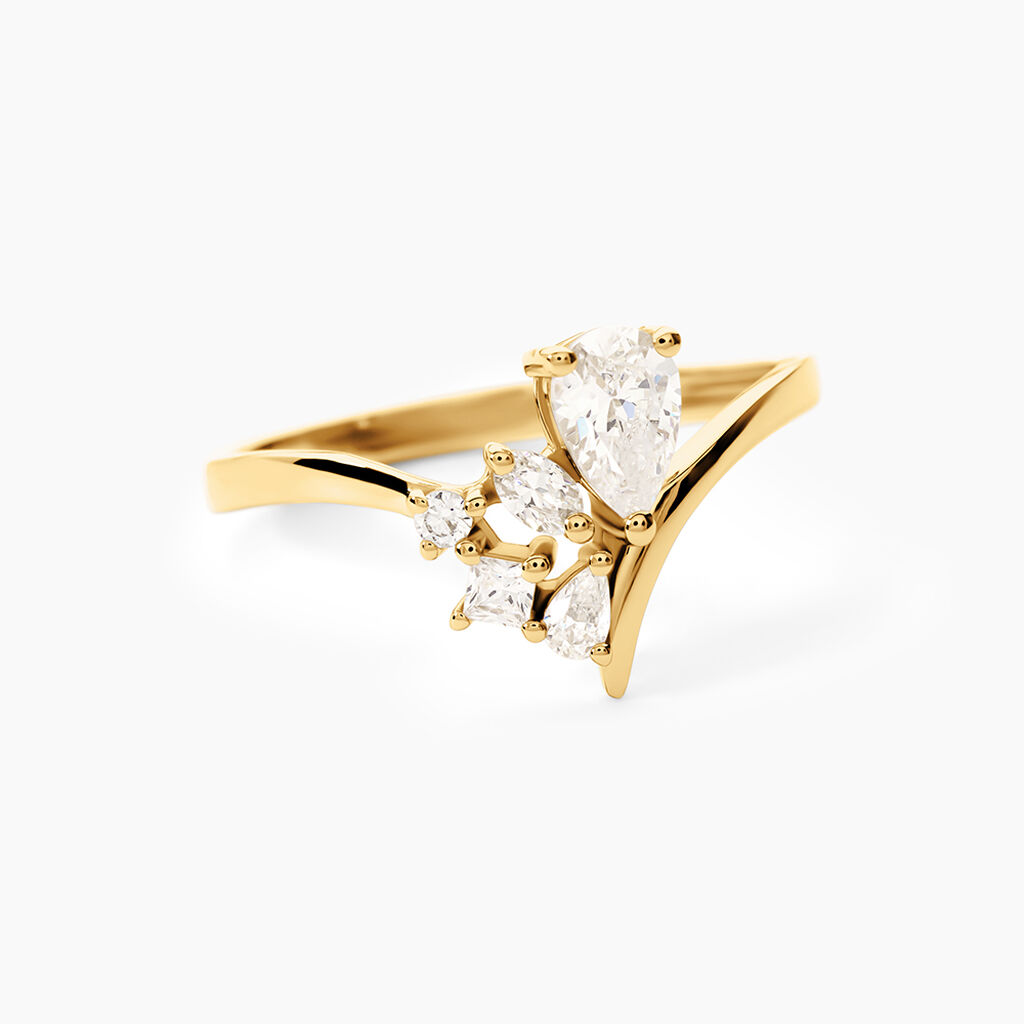 Bague Mevena Argent Dor&eacute; A L'Or 750/1000 Oxyde De Zirconium - Bagues solitaires Femme | Histoire d&rsquo;Or