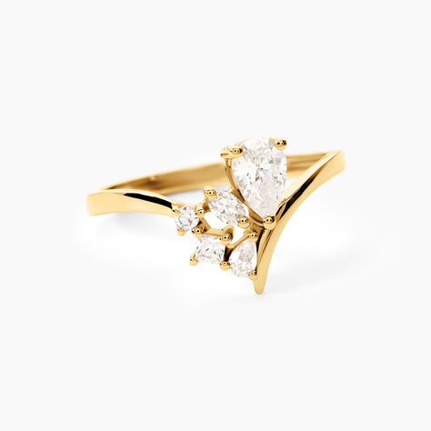 Bague Mevena Argent Dor&eacute; A L'Or 750/1000 Oxyde De Zirconium - Bagues solitaires Femme | Histoire d&rsquo;Or