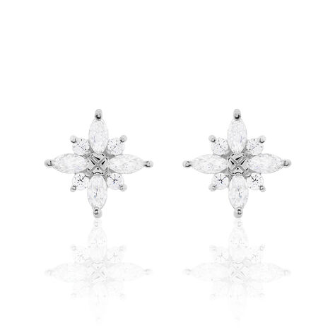 Boucles D'oreilles Puces Eclat Argent Blanc Oxyde De Zirconium - Boucles d'oreilles fantaisie Femme | Histoire d’Or