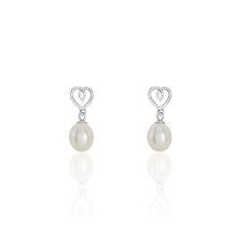 Boucles D'oreilles Pendantes Miley Argent Blanc Perle De Culture - Boucles d'Oreilles Coeur Femme | Histoire d’Or