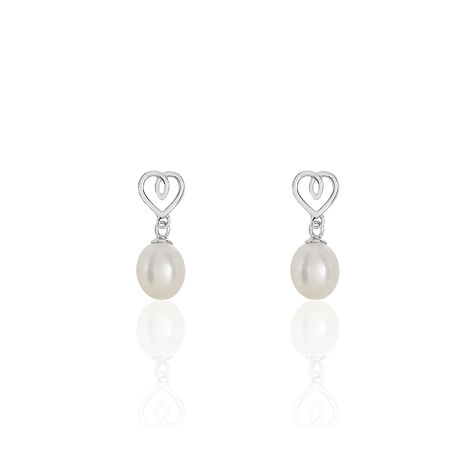 Boucles D'oreilles Pendantes Miley Argent Blanc Perle De Culture - Boucles d'Oreilles Coeur Femme | Histoire d’Or