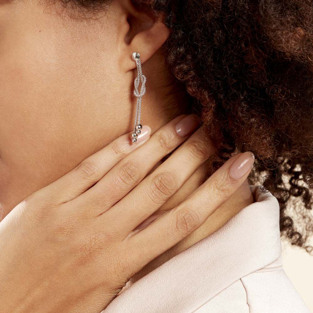 Boucles D'oreilles Longues Percées – Argenté Et Cristal – Style Vintage – Parfait état