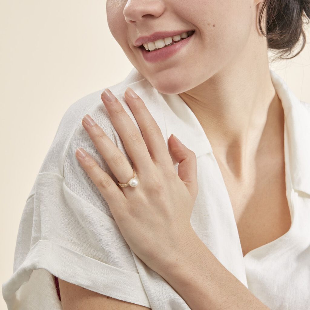 Bague Maria-theresa Or Jaune Perle De Culture Et Oxyde De Zirconium - Bagues avec pierre Femme | Histoire d’Or