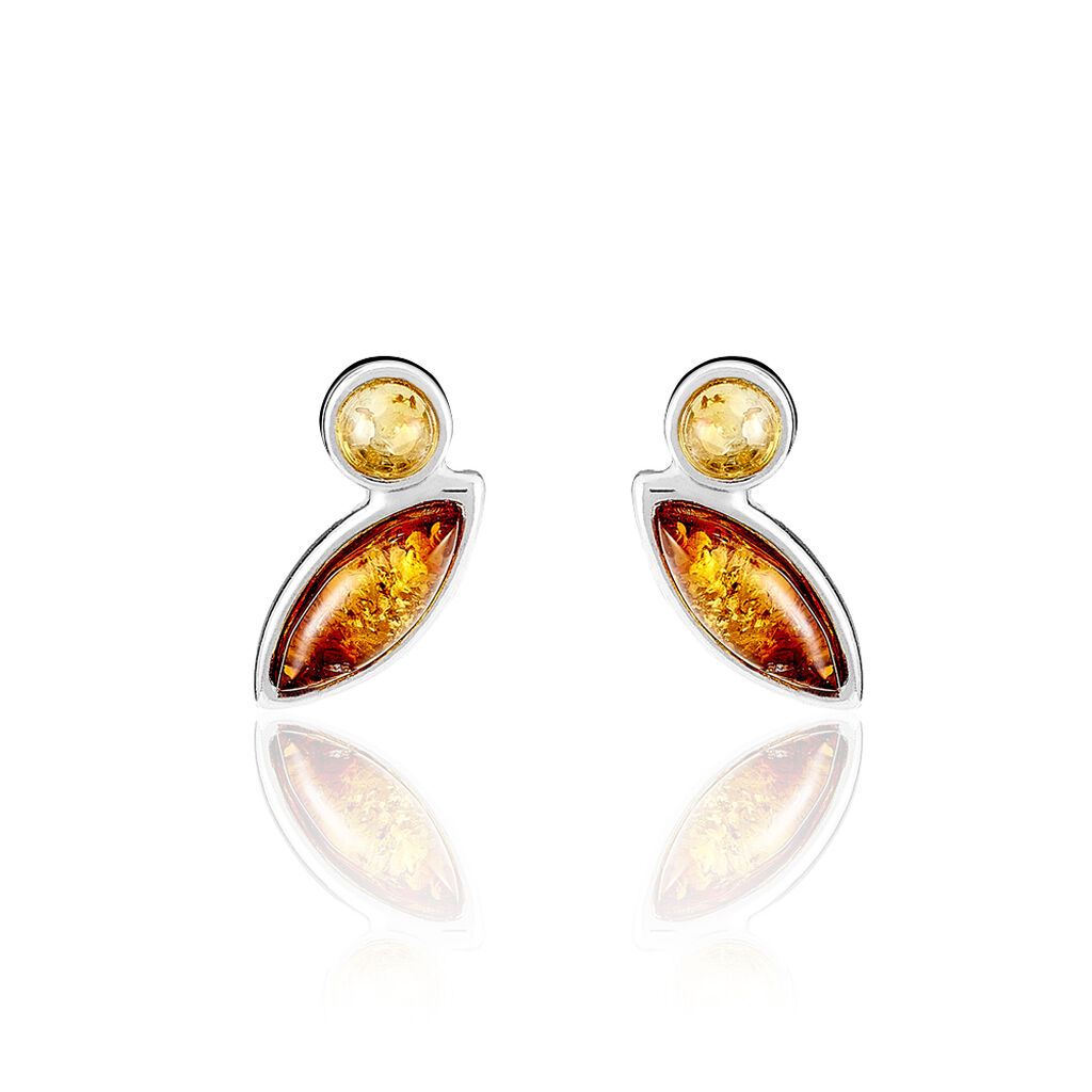 Boucles D'oreilles Puces Sylvaincine Argent Blanc Ambre - Boucles d'oreilles fantaisie Femme | Histoire d’Or
