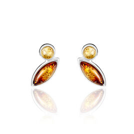 Boucles D'oreilles Puces Sylvaincine Argent Blanc Ambre - Boucles d'oreilles fantaisie Femme | Histoire d’Or