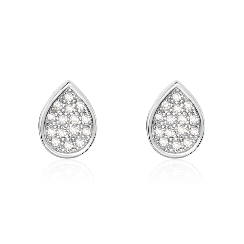 Boucles D'oreilles Puces Argent Blanc Tricoria Oxydes De Zirconium - Boucles d'oreilles fantaisie Femme | Histoire d’Or