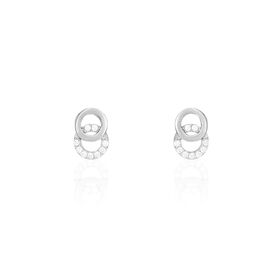 Boucles D'oreilles Puces Edmee Double Cercles Or Blanc Oxyde - Clous d'oreilles Femme | Histoire d’Or