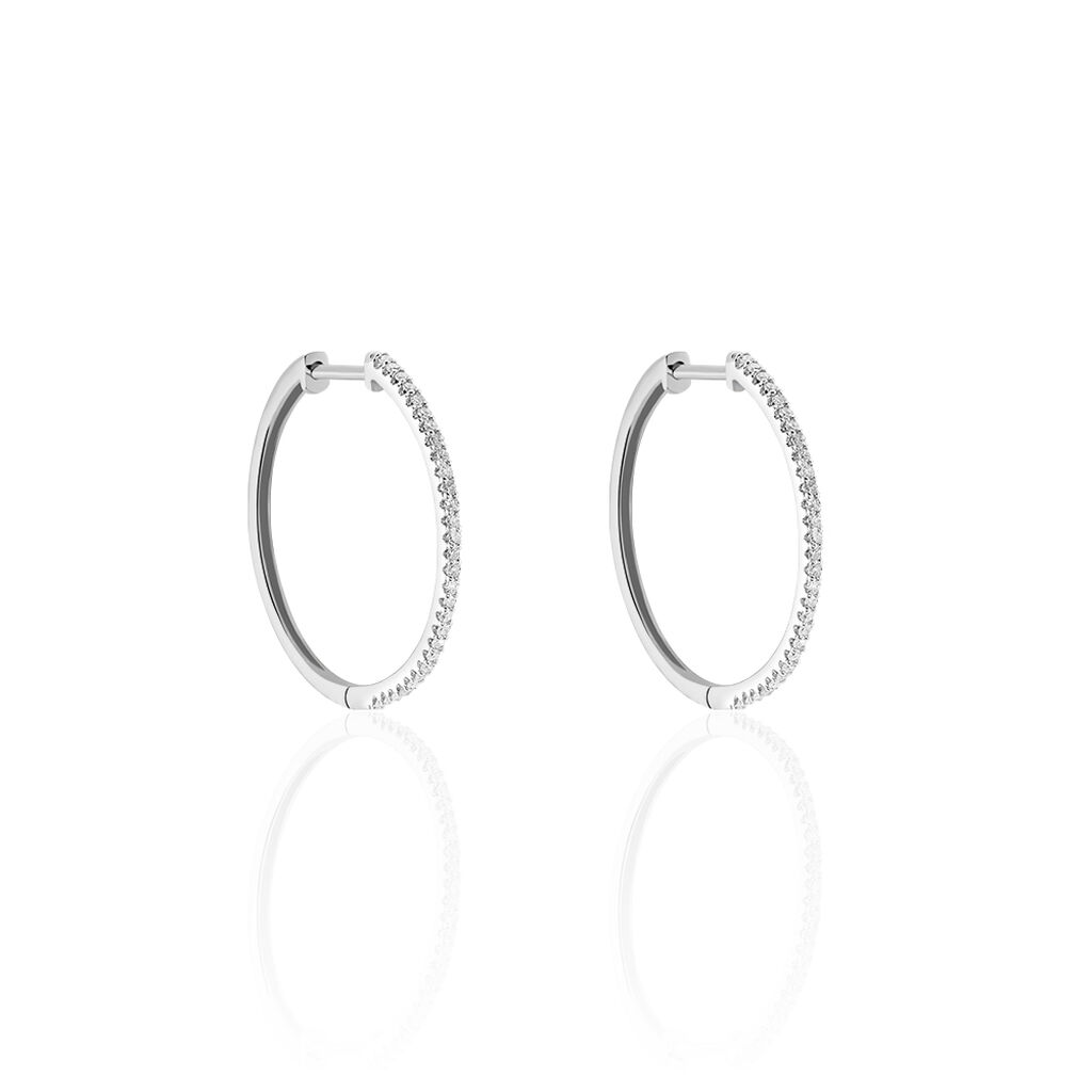 Créoles Aryanna Rondes Or Blanc Diamant - Boucles d'oreilles créoles Femme | Histoire d’Or