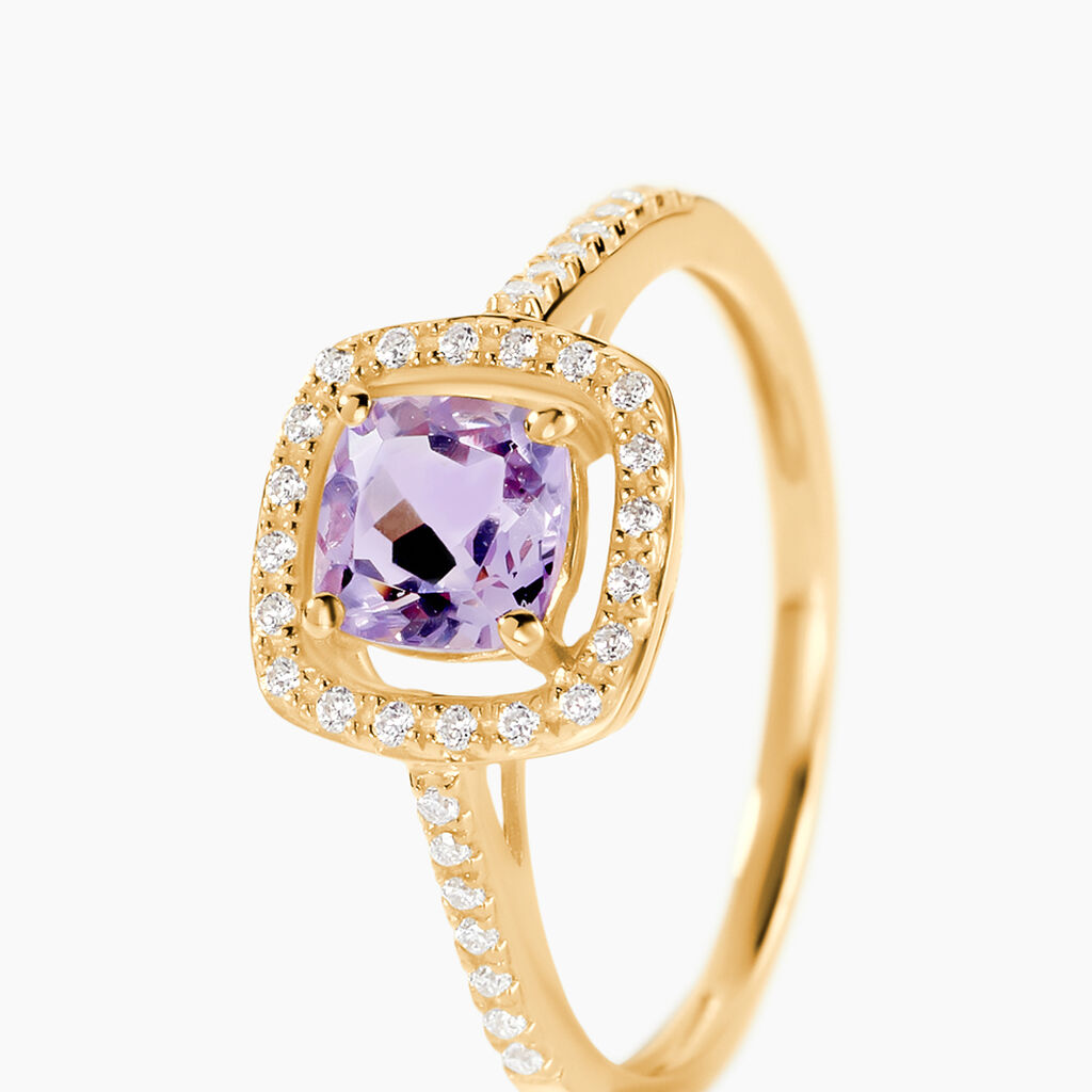 Bague Adrienna Or Jaune Am&eacute;thyste Oxyde De Zirconium - Bagues solitaires Femme | Histoire d&rsquo;Or