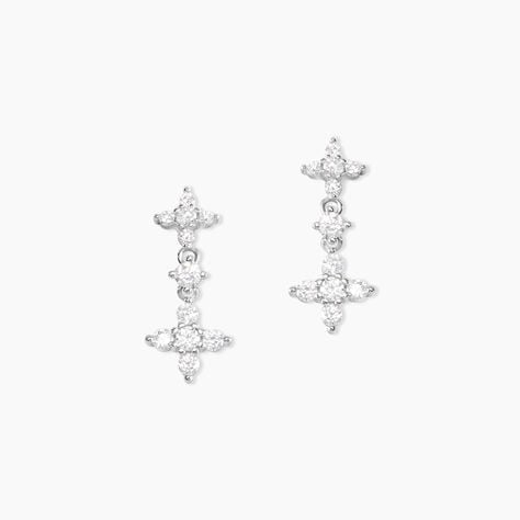 Boucles D'oreilles Pendantes Midnight Flower Argent Blanc Oxyde - Boucles d'oreilles fantaisie Femme | Histoire d’Or