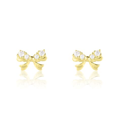 Boucles D'oreilles Puces Or Jaune Brunnera Oxydes De Zirconium - Clous d'oreilles Femme | Histoire d’Or