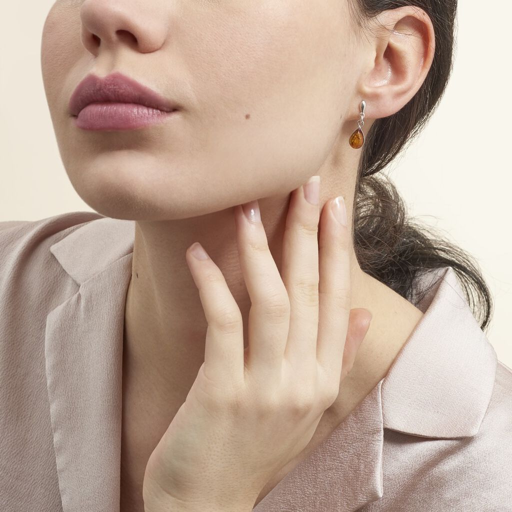 Boucles D'oreilles Argent Blanc Ilena Ambre - Boucles d'oreilles fantaisie Femme | Histoire d’Or