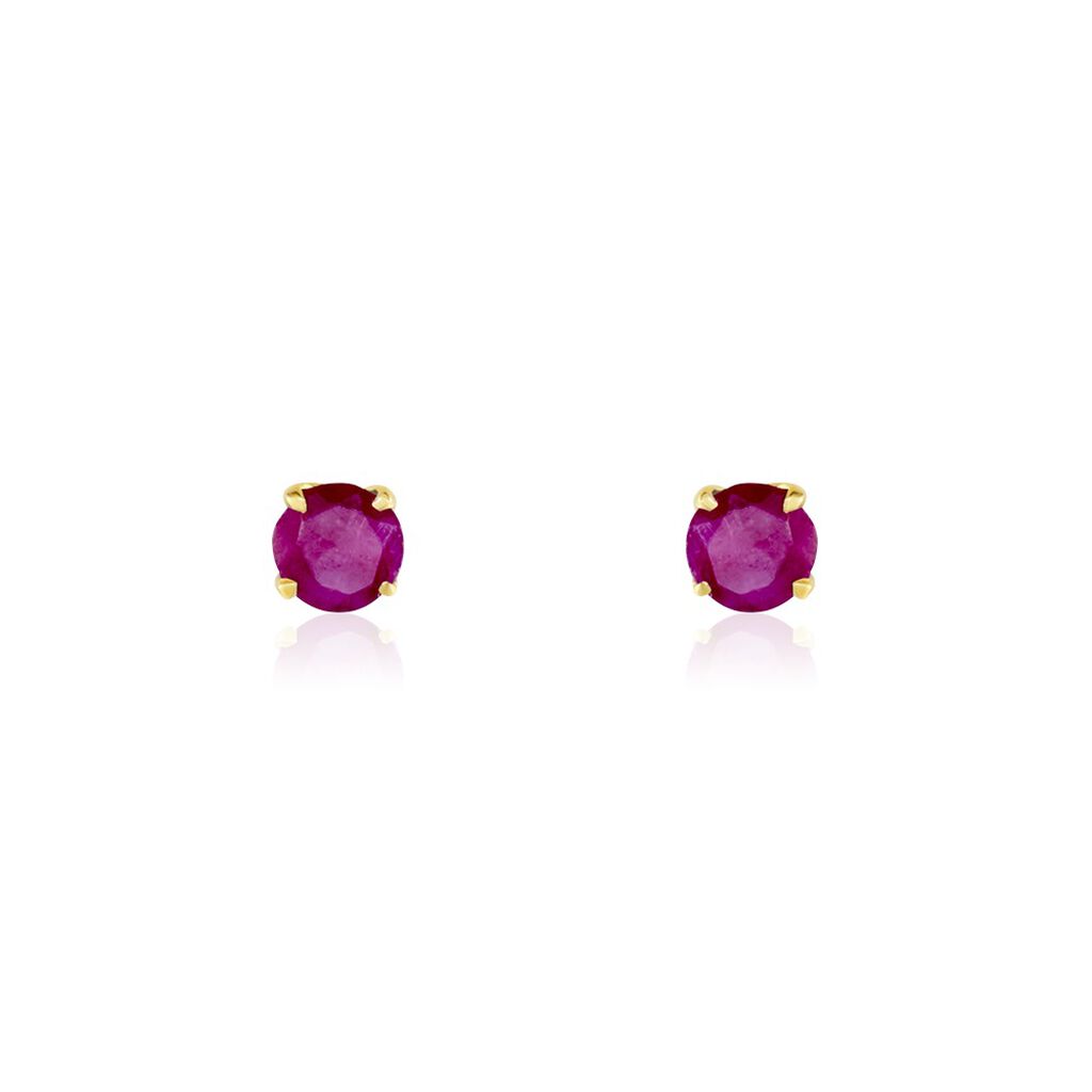 Boucles D'oreilles Puces Elea Serti Griffe Or Jaune Rubis - Clous d'oreilles Femme | Histoire d’Or