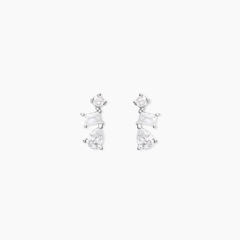 Boucles D'oreilles Puces Eclat D'Aurore Argent Blanc Oxydes De Zirconium - Boucles d'oreilles fantaisie Femme | Histoire d&rsquo;Or