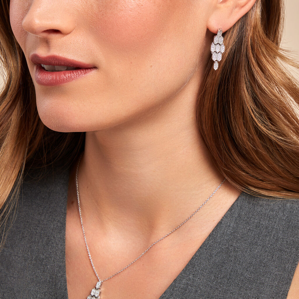 Boucles D'oreilles Pendantes Versailles Argent Blanc Oxyde Zirconium - Boucles d'oreilles pendantes Femme | Histoire d’Or
