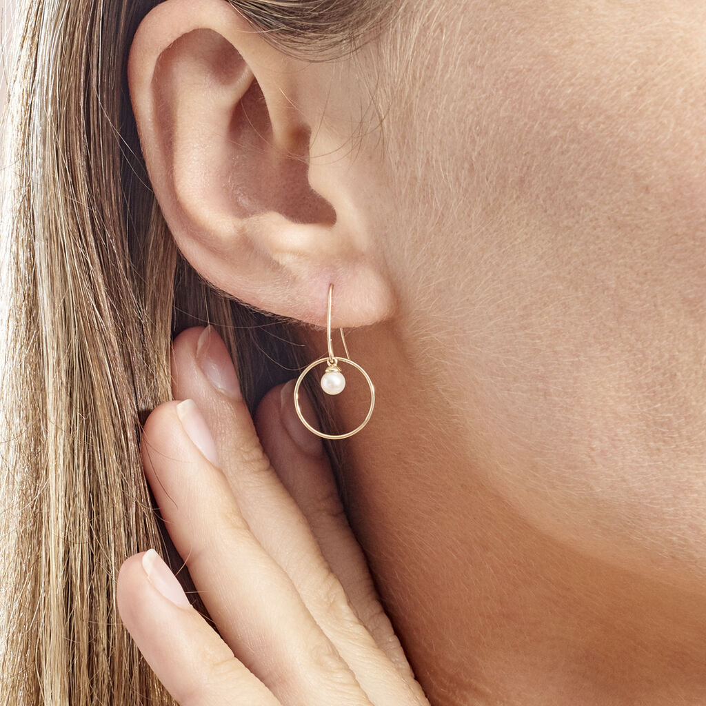 Boucles d'oreilles pendantes Cercle Or Perle de culture Ronde Pavage Jaune  375/1000 - B3OFJUW8430 • Histoire d'Or