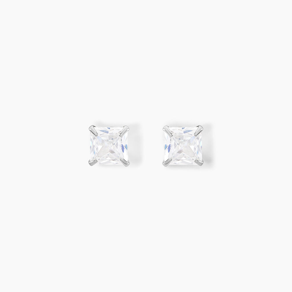 Boucles D'oreilles Puces Or Blanc Oxyde De Zirconium - Clous d'oreilles Famille | Histoire d’Or