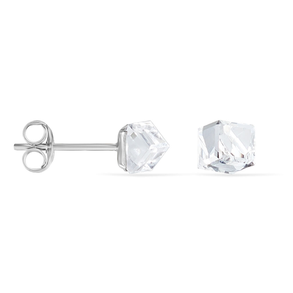 Boucles D'oreilles Puces Bridie Argent Blanc Pierre De Synthese - Boucles d'oreilles fantaisie Femme | Histoire d&rsquo;Or