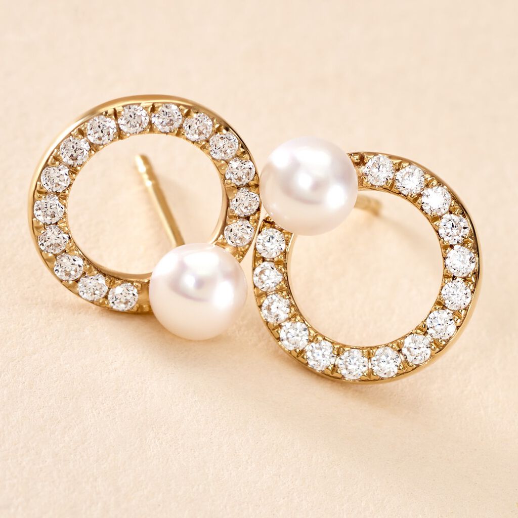Boucles D'oreilles Puces Piety Or Jaune Perle De Culture Oxyde - Clous d'oreilles Femme | Histoire d’Or