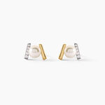 Boucles D'Oreilles Puces Pearly Argent Dor&eacute; A L'Or 750/1000 Perle De Culture Oxyde De Zirconium - Clous d'oreilles Femme | Histoire d&rsquo;Or