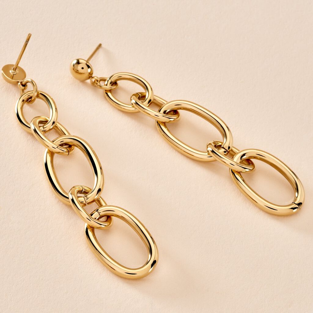 Boucles D'oreilles Pendantes Lina Acier Dor&eacute; - Boucles d'oreilles fantaisie Femme | Histoire d&rsquo;Or
