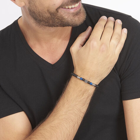 Bracelet Acier Huguesa Agate Noir Pierres Bleues - Bracelets fantaisie Homme | Histoire d’Or